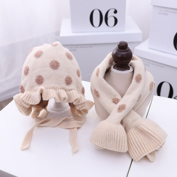 C0109 2 in 1 Dot Double-layer Children Knitted Hat + Scarf Set(Beige)