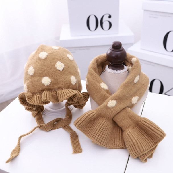 C0109 2 in 1 Dot Double-layer Children Knitted Hat + Scarf Set(Brown)