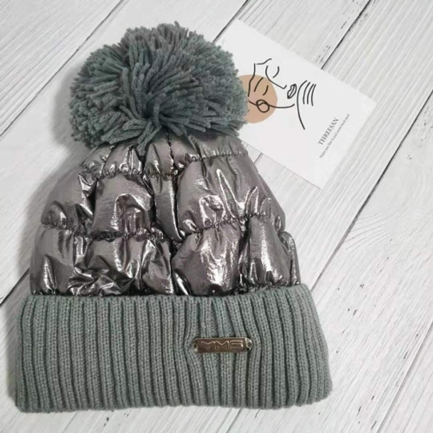 MZ152 Autumn and Winter Cute Wool Ball Knitted Hat Women Plus Velvet Warm Ear Protection Wool Hat, Size: One Size(Gray Green)