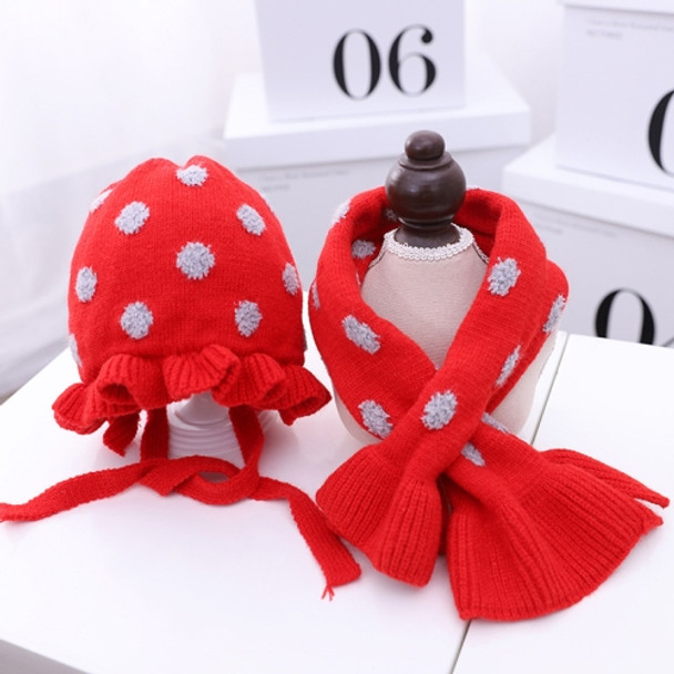 C0109 2 in 1 Dot Double-layer Children Knitted Hat + Scarf Set(Red)