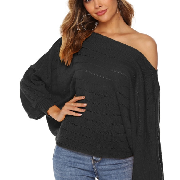 Sexy Lantern Sleeve Knit Sweater (Color:Black Size:M)