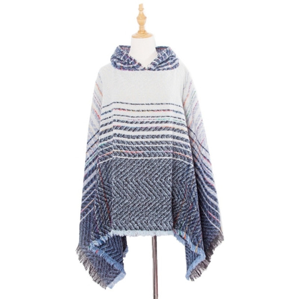 Spring Autumn Winter Checkered Pattern Hooded Cloak Shawl Scarf, Length (CM): 135cm(DP5-05 Blue)