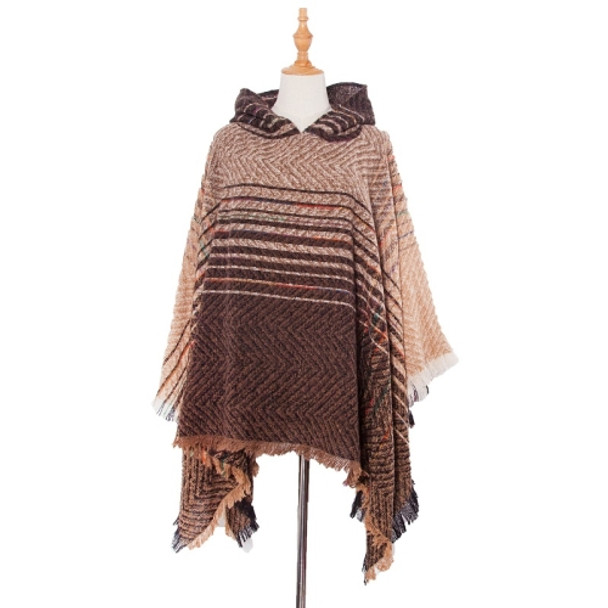 Spring Autumn Winter Checkered Pattern Hooded Cloak Shawl Scarf, Length (CM): 135cm(DP4-08 Brown)