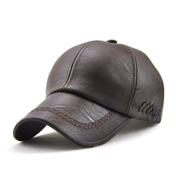 Outdoor Leisure Baseball Hat PU Leather Warm Peaked Cap, Size:Free Size(Dark Coffee)