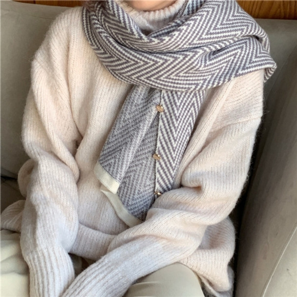 Button Striped Scarf Dual-Use Autumn & Winter Thickened Warmth Imitation Cashmere Shawl(Light Grey)
