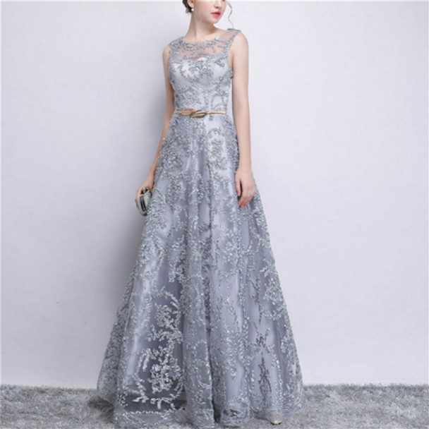 Banquet Lace Sleeveless  Long Party Formal Gown, Size:M(Grey)