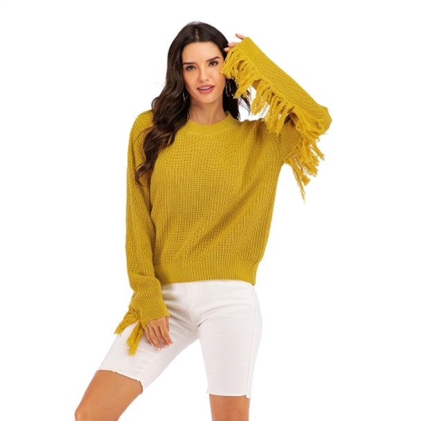 Solid Color Fashion Pullover Sweater (Color:Yellow Size:L)