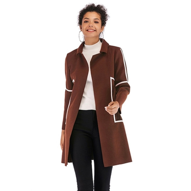 Contrast Thickened Woolen Coat Lapel for Women (Color:Coffee Size:L)