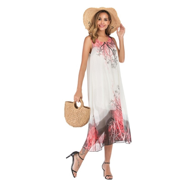 Loose Print Dress Women's Summer Plus Size Chiffon Floral Suspender Dress (Color:Picture Color Size:L)