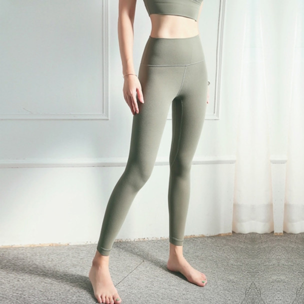 Skin Friendly And Nude Fashion Yoga Pants High Waist, Abdomen And Hip Lifting Fitness Pants (Color:Grey Green Size:XL)