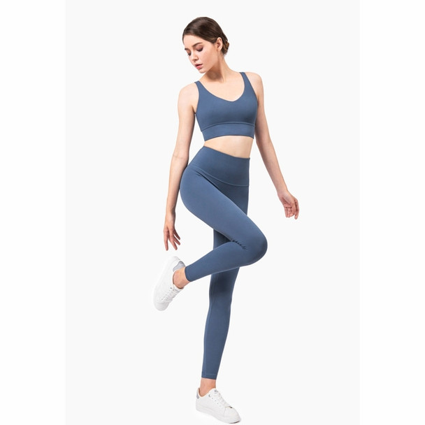 High Waist Anti Flanging Yoga Pants No Embarrassment One Piece Hip Lifting Peach Pants (Color:Ink Blue Size:XL)