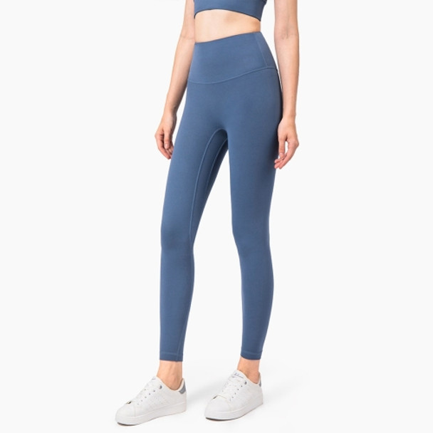 High Waist Anti Flanging Yoga Pants No Embarrassment One Piece Hip Lifting Peach Pants (Color:Ink Blue Size:S)