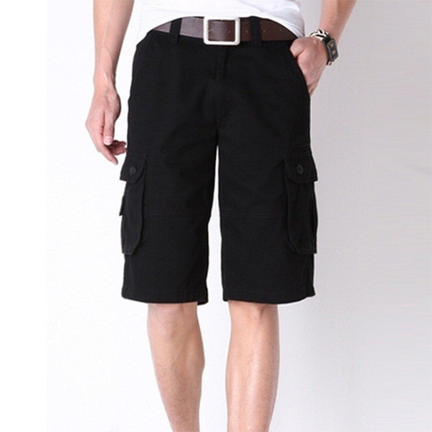 Multi-pocket Overalls Comfortable and relaxed Casual Shorts (Color:Black Size:34)