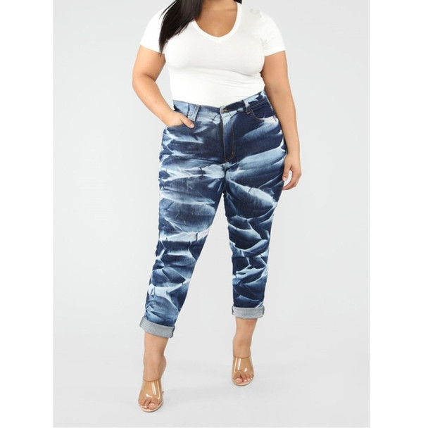 Fashion Women Plus Size Casual Pants (Color:Dark Blue Size:XXXL)