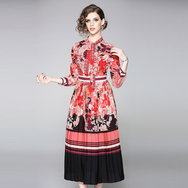 Printed Slim-fit Midi Dress (Color:Red Size:M)