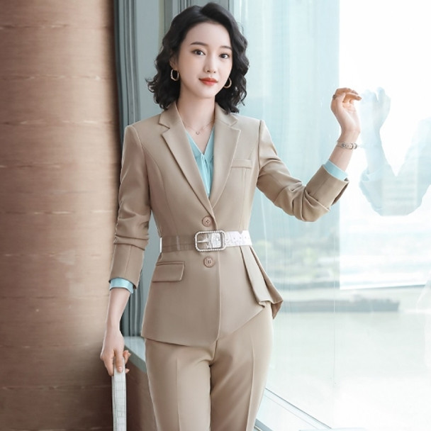 Business Wear Fashion Casual Suit Work Clothes Suit, Style: Coat + Pants + Shirt (Color:Apricot Size:S)