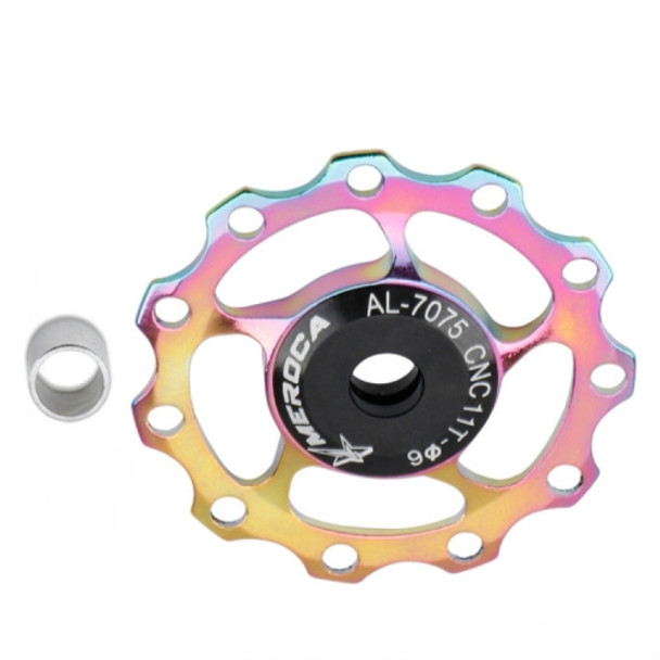 4 PCS MEROCA Metal Bearings Mountain Bike Road Bike Rear Derailleur Guide Wheel 11T/13T Guide Wheel, Specification:11T, Color:Electroplating Colorful