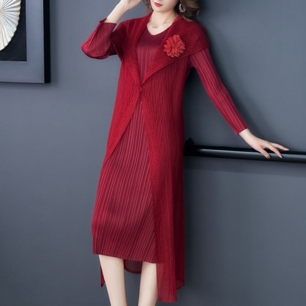 Loose Two-Piece Mesh Gauze A-Line Skirt + Long Coat(Color:Wine Red Size:One Size)