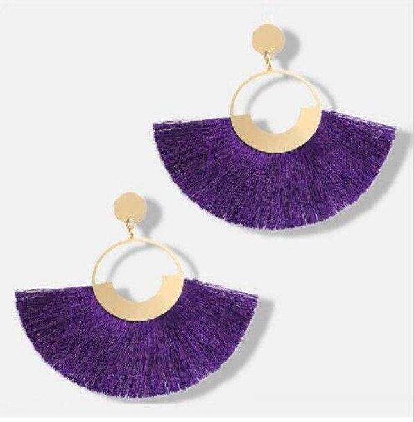 Bohemia Women Round Resin Tassel Earrings(Purple)