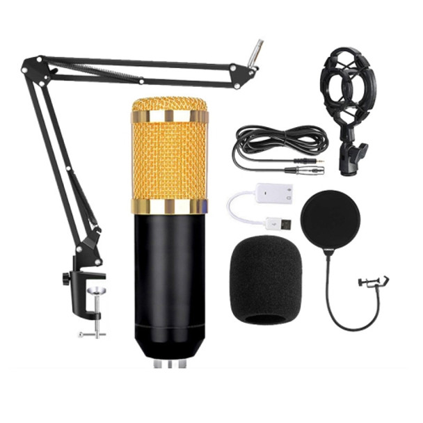 BM800 Condenser Microphone Set With USB Sound Card(Black And  Golden Net)