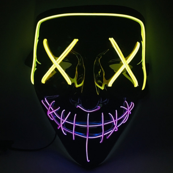 Halloween Festival Party X Face Seam Mouth Two Color LED Luminescence Mask(Yellow Purple)