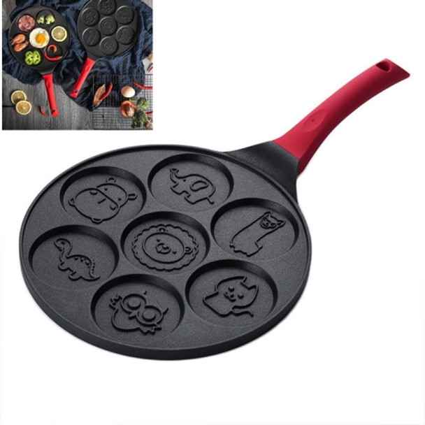Seven-hole Breakfast Pan Multifunctional Flat Bottom Frying Pan Non-stick Egg Dumpling Pan(Black Animal Pattern)
