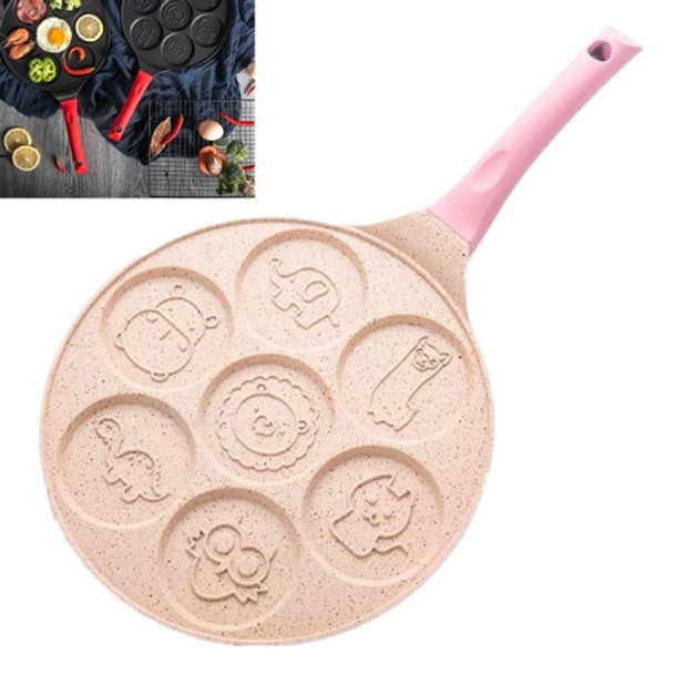 Seven-hole Breakfast Pan Multifunctional Flat Bottom Frying Pan Non-stick Egg Dumpling Pan(Pink Animal Pattern)