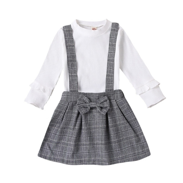 Two-piece Children Long Sleeve + Suspender Skirt (Color:White Size:80)