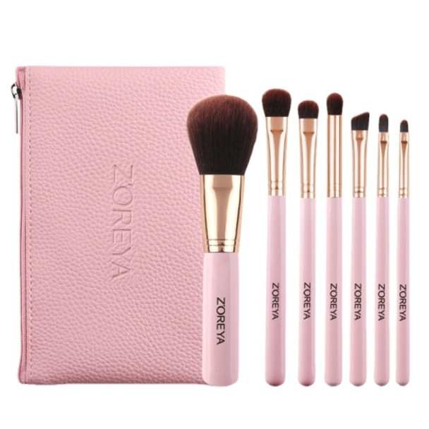 ZOREYA ZS744 7 In 1 Makeup Brush Set Beauty Tools Brush, Exterior color: Pink + Bag