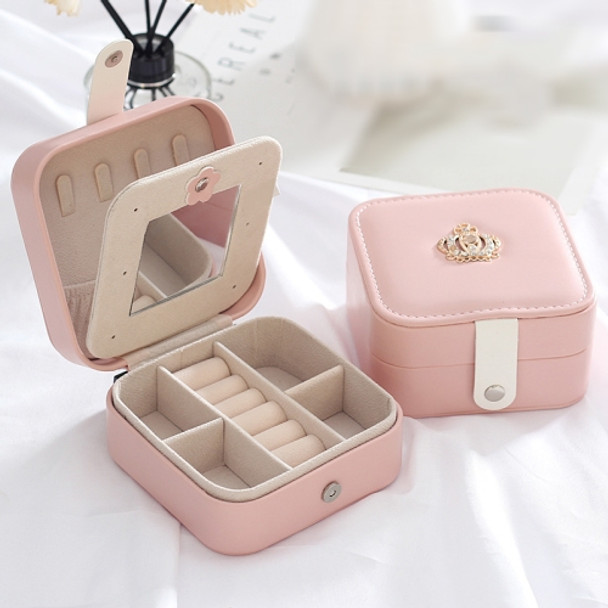 XH-001 Simple Creative Travel Portable Leather Earrings Jewelry Box, Specification: 11x11x5.8 cm(Pink)