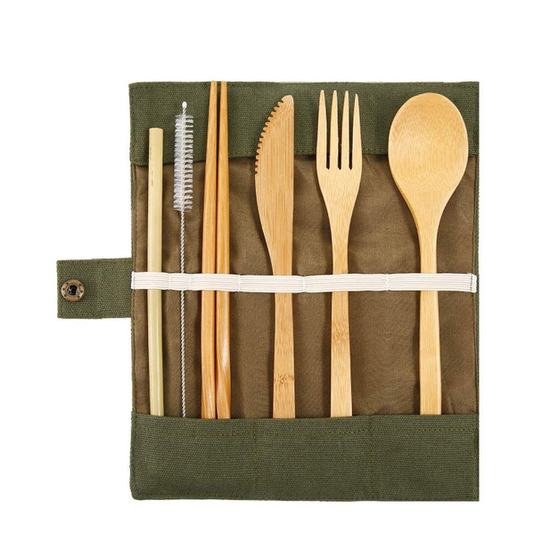 2 PCS Travel Creative Bamboo Straw Dinnerware Knives Fork Spoon Chopsticks Set with Cloth Bag(Green)