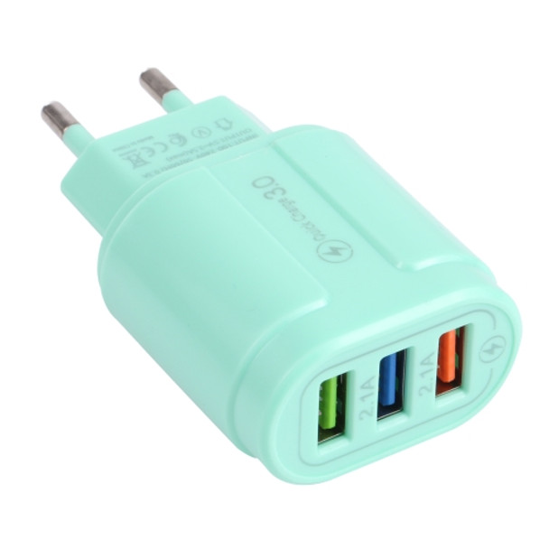 13-222 QC3.0 USB + 2.1A Dual USB Ports Macarons Travel Charger, EU Plug(Green)