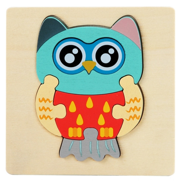 5 PCS Children Wooden Three-Dimensional Puzzle Early Education Cartoon Animal Geometric Educational Toys(Owl)