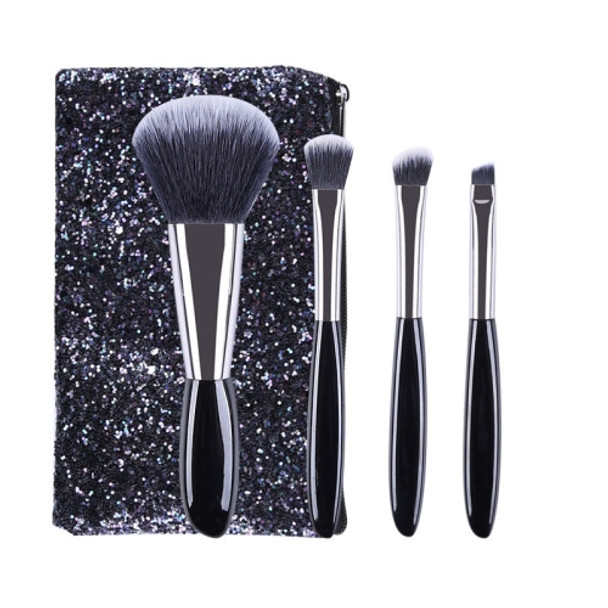 4 In 1 Black Pebbles Makeup Brush Set Eyeshadow Brush Foundation Brush Portable Makeup Brush,Style:  Brush + Makeup Brush Bag