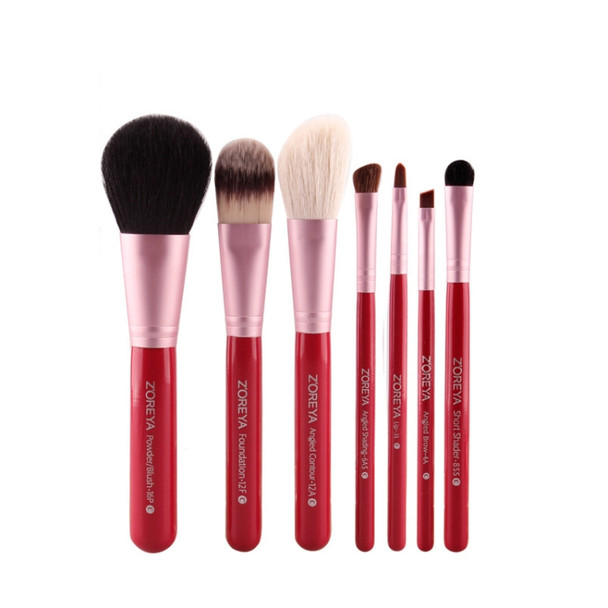 ZOREYA 7-In-1 Portable Bucket Makeup Brush Set For Beginners Makeup Bucket Brush, Exterior color: Red