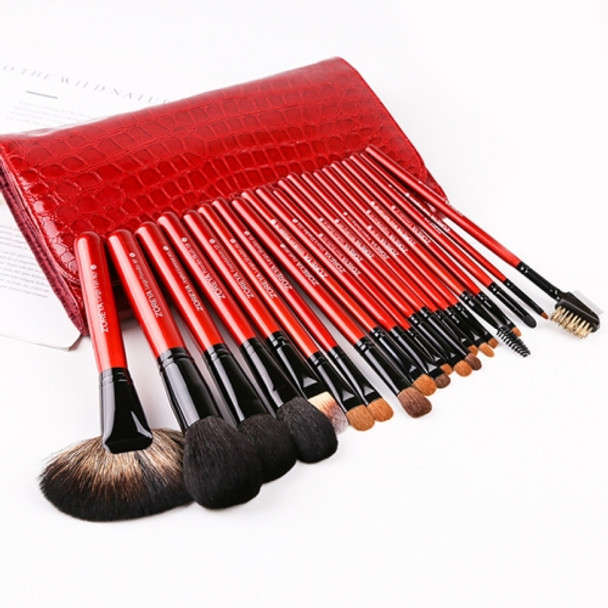 ZOREYA 21 In One Makeup Brush Set With Crocodile Skin Pattern Makeup Brush Storage Bag Beauty Tools(Red )