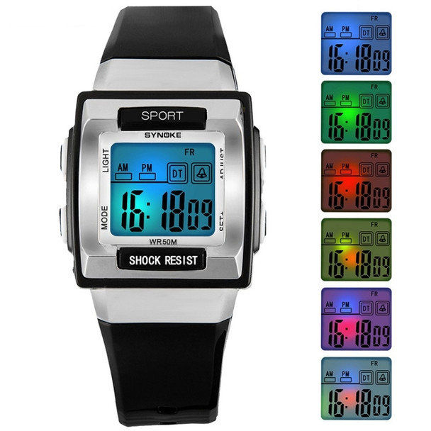 SYNOKE 66188 Student Square Dial Colorful Luminous Waterproof Electronic Watch(Black)
