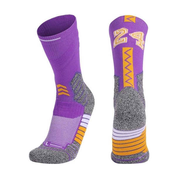 Men Terry Non-Slip Mid-Tube Sports Socks Basketball Socks, Size: Childrens Free Size(NO. 24 Purple Yellow)