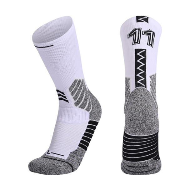 Men Terry Non-Slip Mid-Tube Sports Socks Basketball Socks, Size: Adult  Free Size(NO.11 White Black)