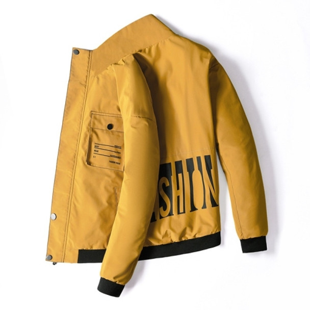 Spring And Autumn Men Jacket Plus Fat Plus Size Stand Collar Loose Casual Slim Jacket (Color:Yellow Size:XXXXXL)