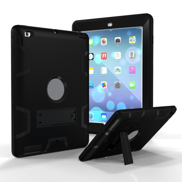 For iPad 4 / 3 / 2 / 1 Shockproof PC + Silicone Protective Case，with Holder(Black)