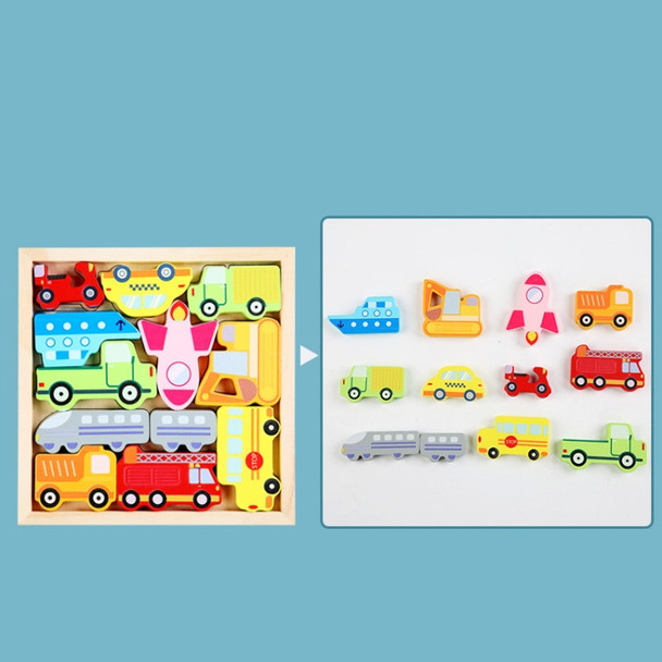 2 PCS Cartoon Three-Dimensional Puzzle Children Wooden Educational Early Education Grasping Board Toy(Traffic)