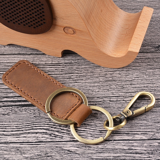 2 PCS Handmade Crazy Horse Leather Retro Keychain Car Couple Keychain, Specification: Double Ring( Brown)