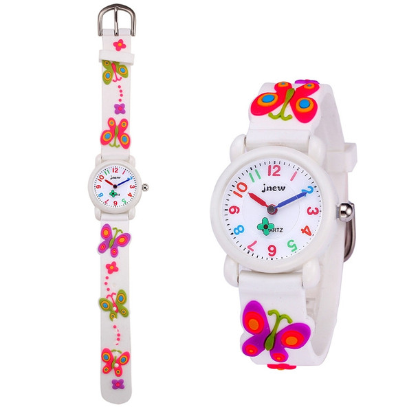 JNEW A335-21975 Children 3D Silicone Cartoon Butterfly Waterproof Quartz Watch(White)