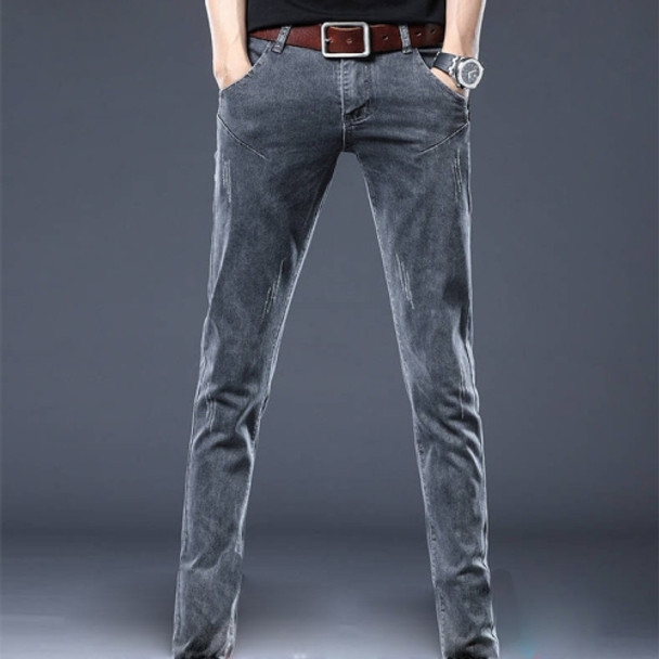 Men Casual Slim Feet Trousers (Color:Gray Size:33)