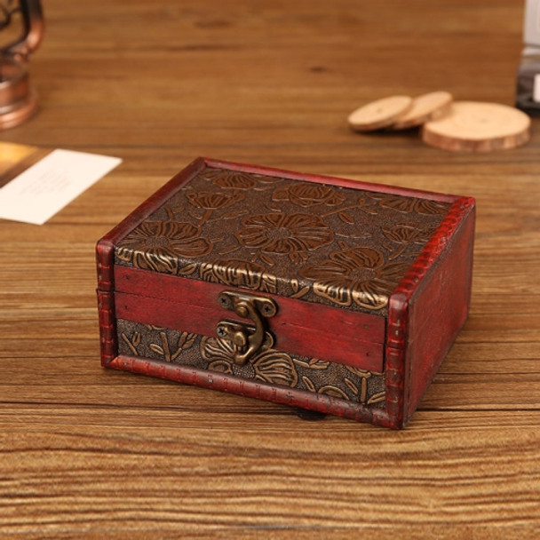Wooden Vintage Jewelry Box Sorage And Shooting Props, Size: 14.5x11.5x6.5cm(6010E Lotus)