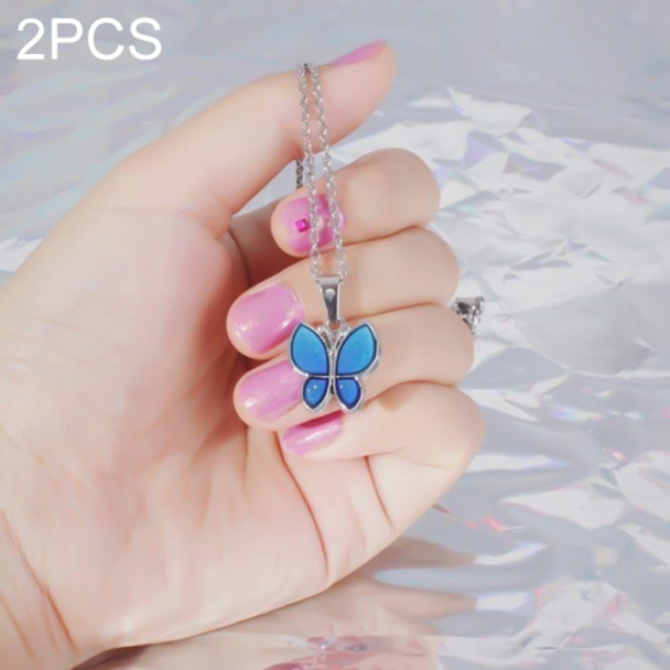 2 PCS Alloy Temperature Sensitive Discoloration Necklace Jewelry(Round Butterfly)