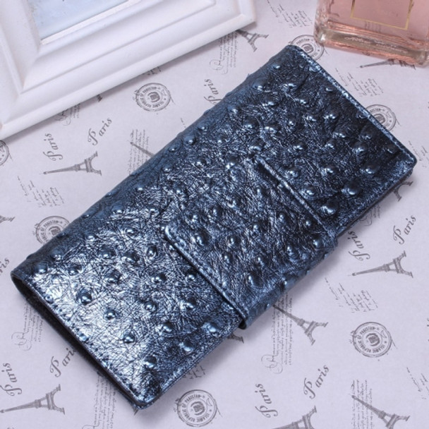 Ladies Crocodile Texture Leather Wallet Mid-Length Clutch(Ostrich Pattern Blue)
