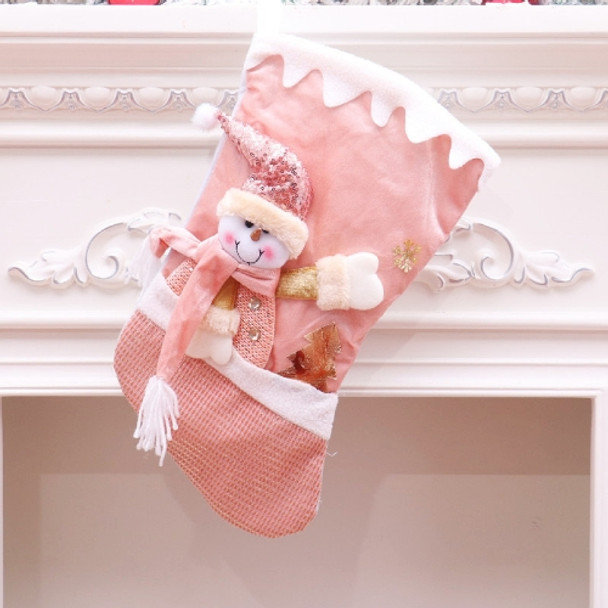 Pink Christmas Stocking Ornaments Three-Dimensional Candy Bag Christmas Gift Pendant(Snowman)