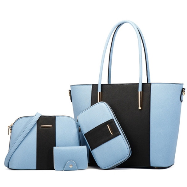 20822 4 in 1 Fashion Diagonal Handbags PU Large-Capacity Bag(Blue Black)